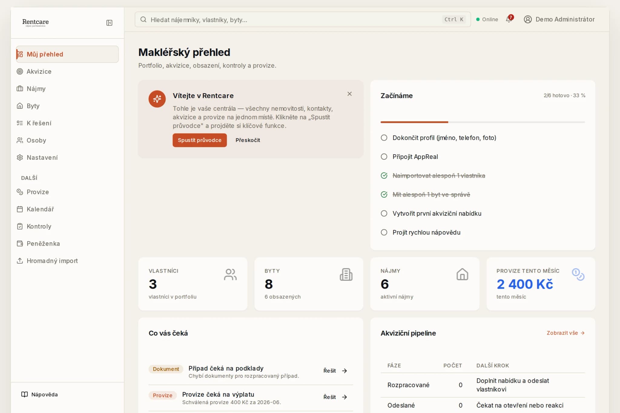 Aktuální makléřský přehled v systému Rentcare