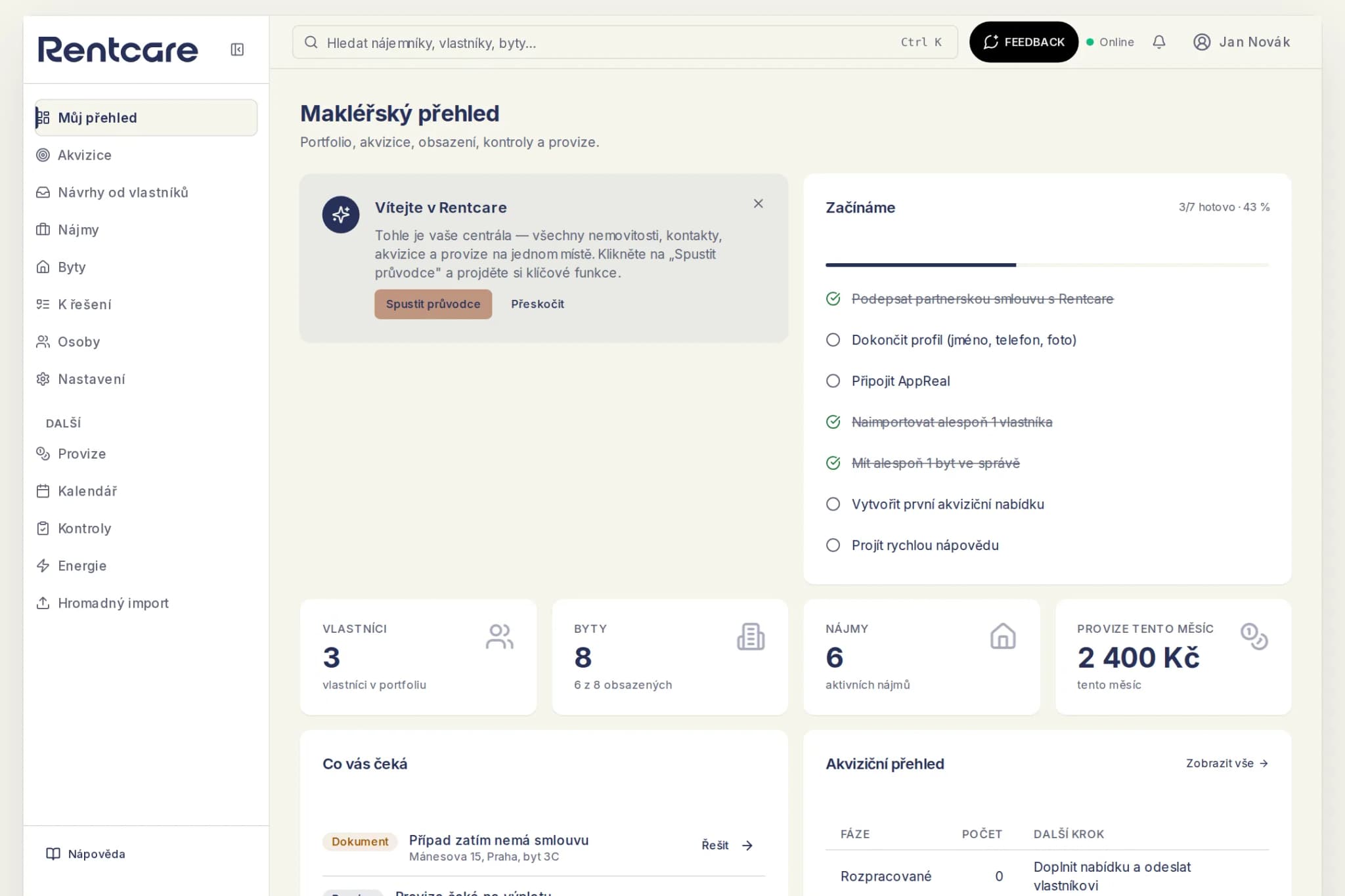 Aktuální makléřský přehled v systému Rentcare