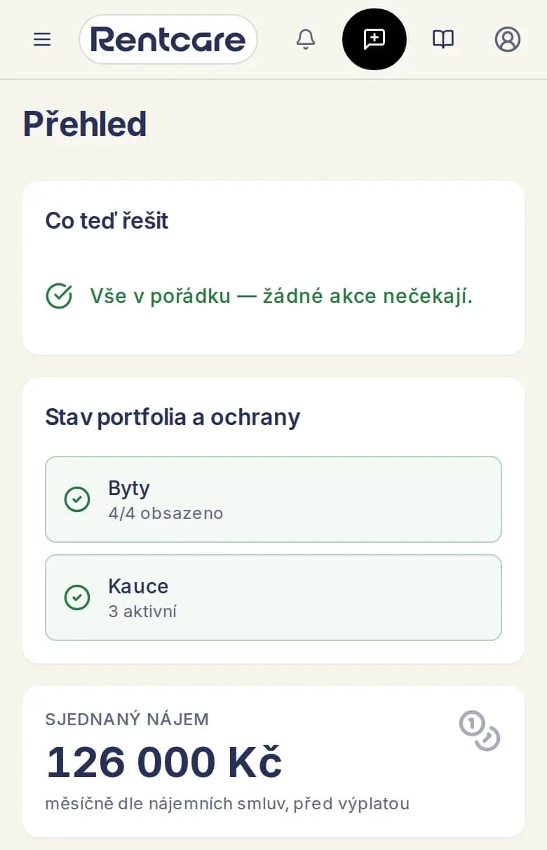 Portál vlastníka v telefonu: co teď řešit, stav bytů a jistot, sjednaný nájem